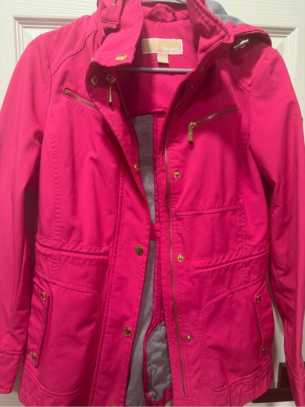 Michael Kors Fuchsia Utility Jacket with Gold-Tone Hardware